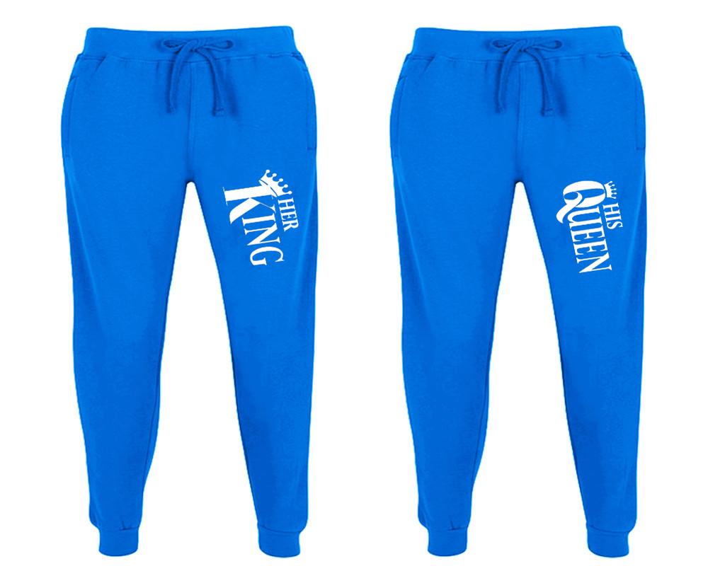 Her King and His Queen matching jogger pants, Royal Blue sweatpants for mens, jogger set womens. Matching couple joggers.