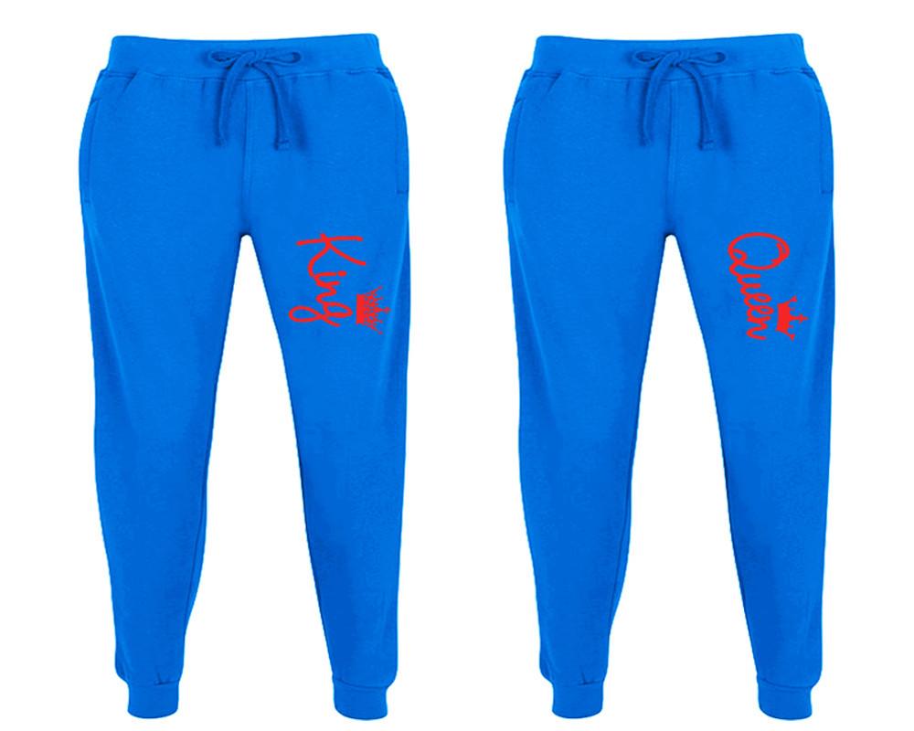 King and Queen matching jogger pants, Royal Blue sweatpants for mens, jogger set womens. Matching couple joggers.
