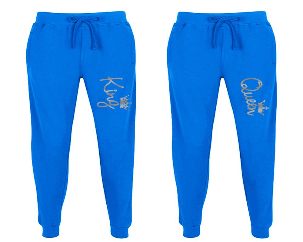 King and Queen matching jogger pants, Royal Blue sweatpants for mens, jogger set womens. Matching couple joggers.