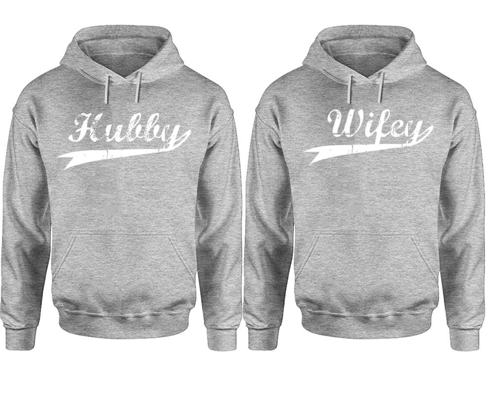 Hubby Wifey hoodie, Matching couple hoodies, Sports Grey pullover hoodies. Couple jogger pants and hoodies set.