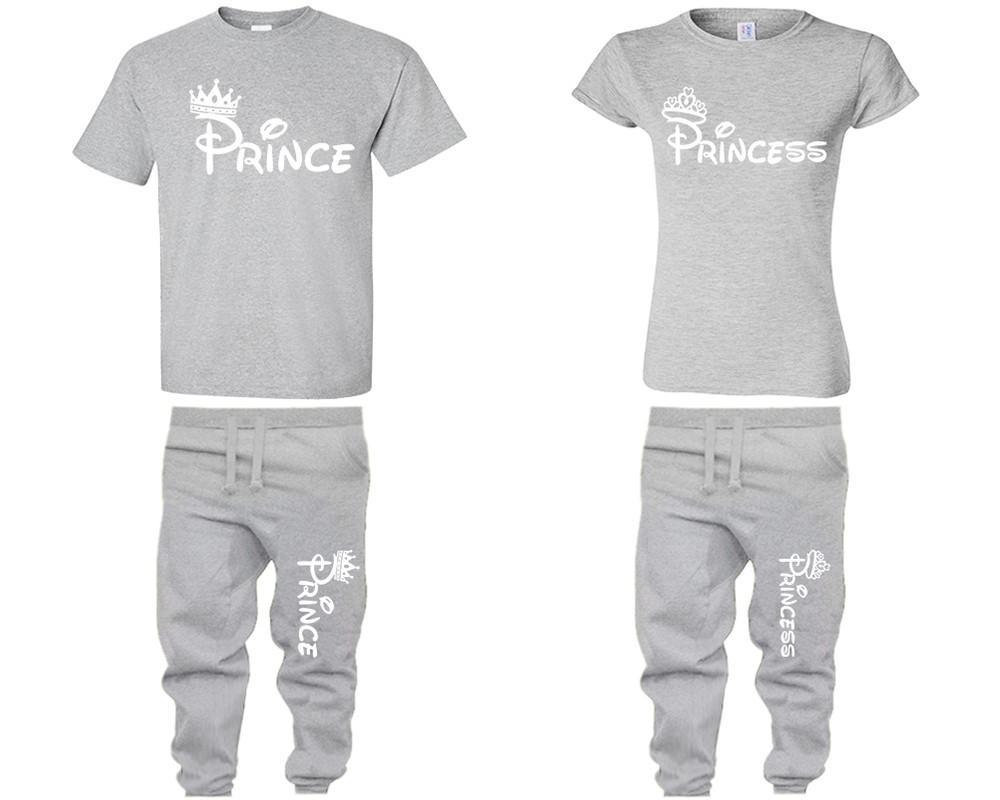 Prince Princess shirts, matching top and bottom set, Sports Grey t shirts, men joggers, shirt and jogger pants women. Matching couple joggers