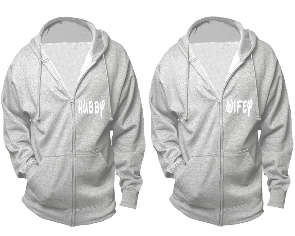 Hubby and Wifey zipper hoodies, Matching couple hoodies, Sports Grey zip up hoodie for man, Sports Grey zip up hoodie womens