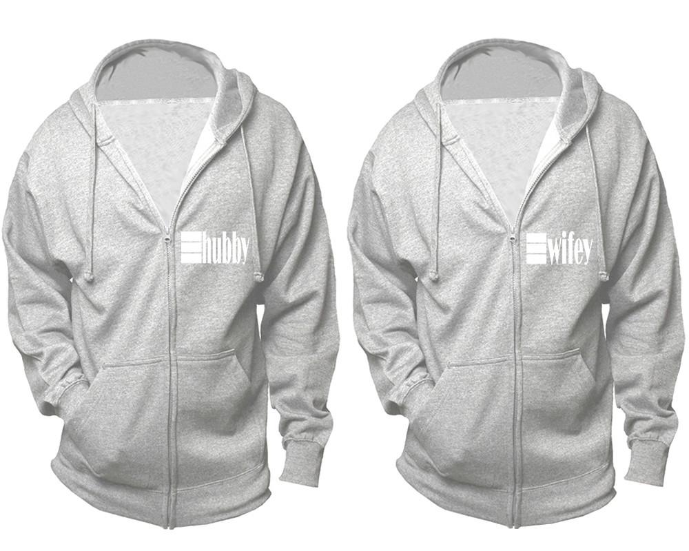 Hubby and Wifey zipper hoodies, Matching couple hoodies, Sports Grey zip up hoodie for man, Sports Grey zip up hoodie womens