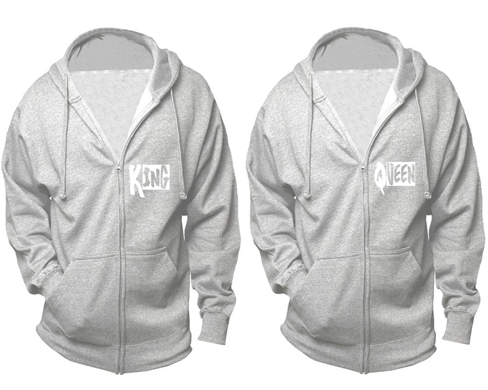 King and Queen zipper hoodies, Matching couple hoodies, Sports Grey zip up hoodie for man, Sports Grey zip up hoodie womens