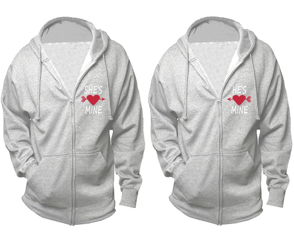 She's Mine and He's Mine zipper hoodies, Matching couple hoodies, Sports Grey zip up hoodie for man, Sports Grey zip up hoodie womens