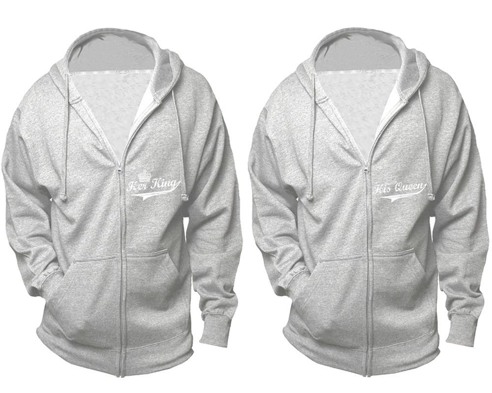 Her King and His Queen zipper hoodies, Matching couple hoodies, Sports Grey zip up hoodie for man, Sports Grey zip up hoodie womens