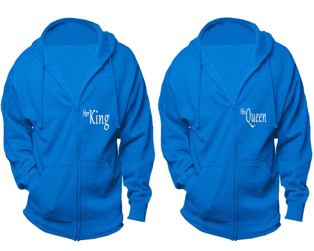 Her King and His Queen zipper hoodies, Matching couple hoodies, Turquoise zip up hoodie for man, Turquoise zip up hoodie womens