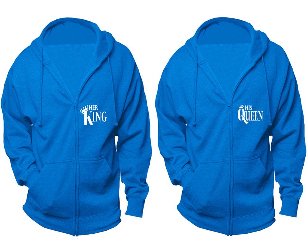 Her King and His Queen zipper hoodies, Matching couple hoodies, Turquoise zip up hoodie for man, Turquoise zip up hoodie womens