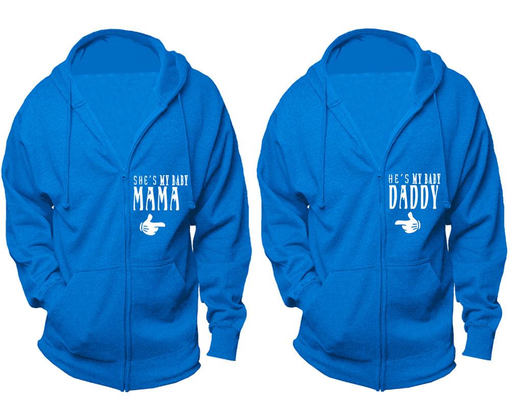 She's My Baby Mama and He's My Baby Daddy zipper hoodies, Matching couple hoodies, Turquoise zip up hoodie for man, Turquoise zip up hoodie womens