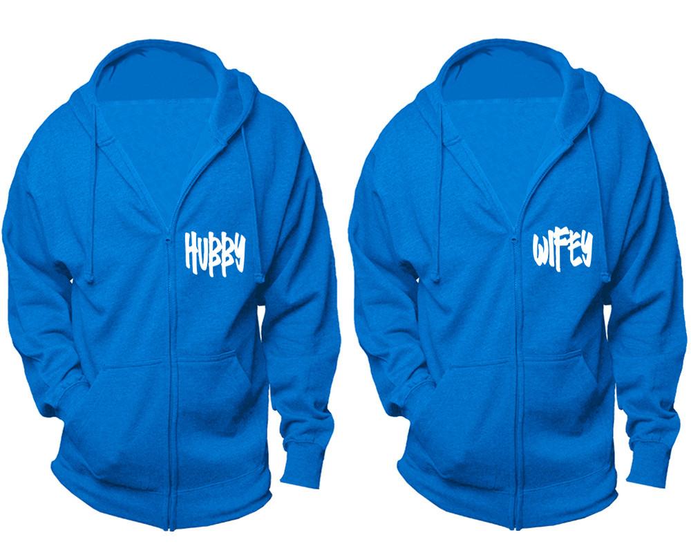 Hubby and Wifey zipper hoodies, Matching couple hoodies, Turquoise zip up hoodie for man, Turquoise zip up hoodie womens