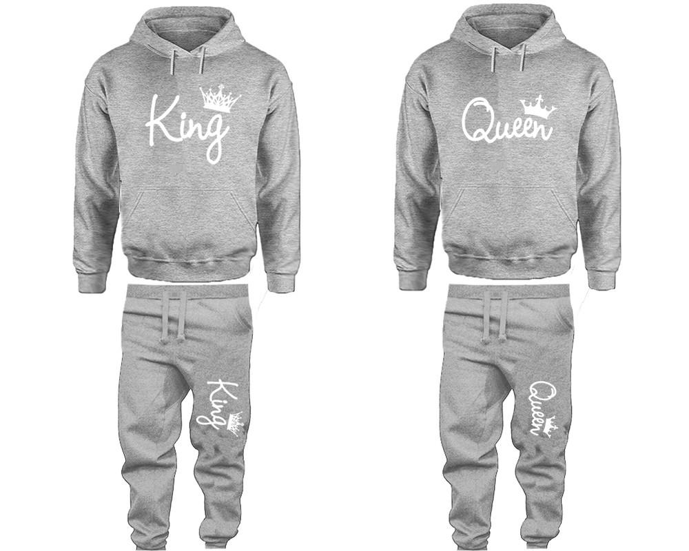 King and Queen matching top and bottom set, White hoodie and sweatpants sets for mens hoodie and jogger set womens. Matching couple joggers.