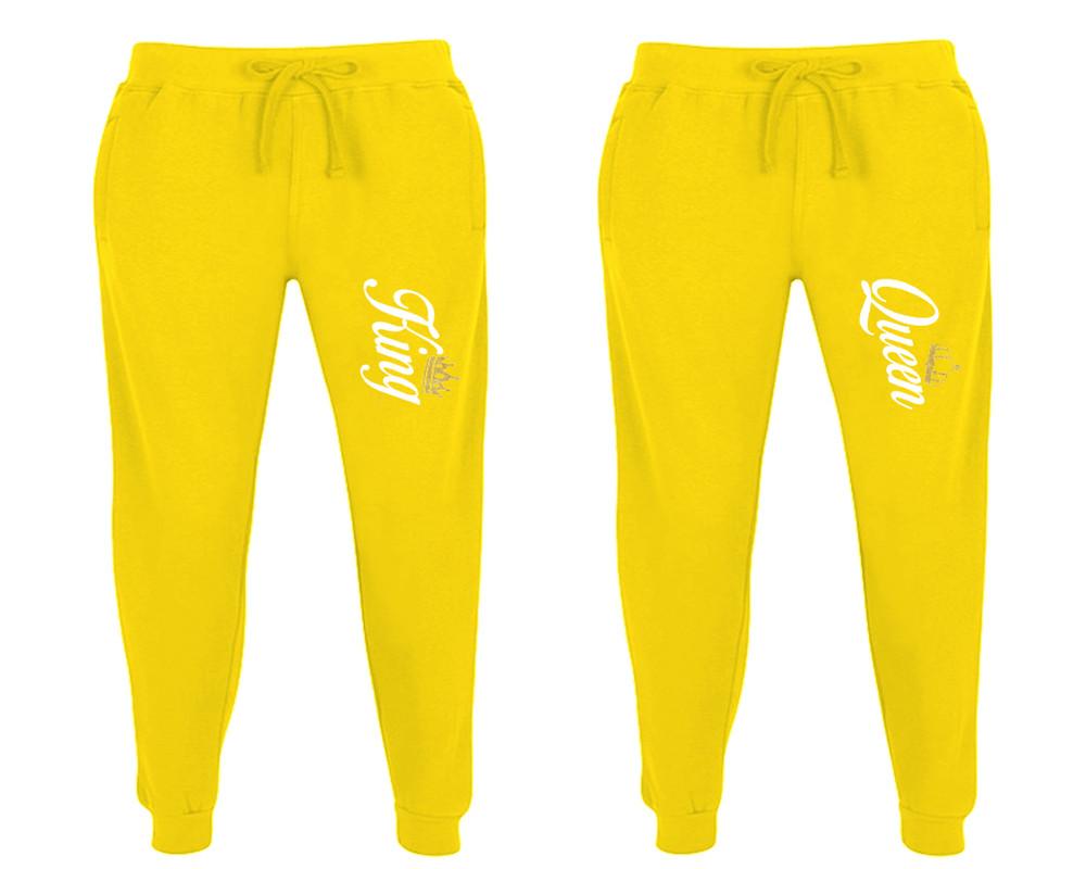 King and Queen matching jogger pants, Yellow sweatpants for mens, jogger set womens. Matching couple joggers.