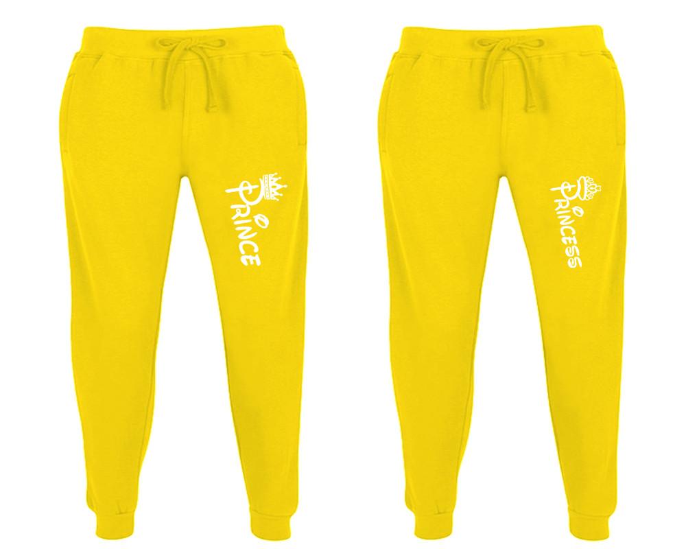 Prince and Princess matching jogger pants, Yellow sweatpants for mens, jogger set womens. Matching couple joggers.