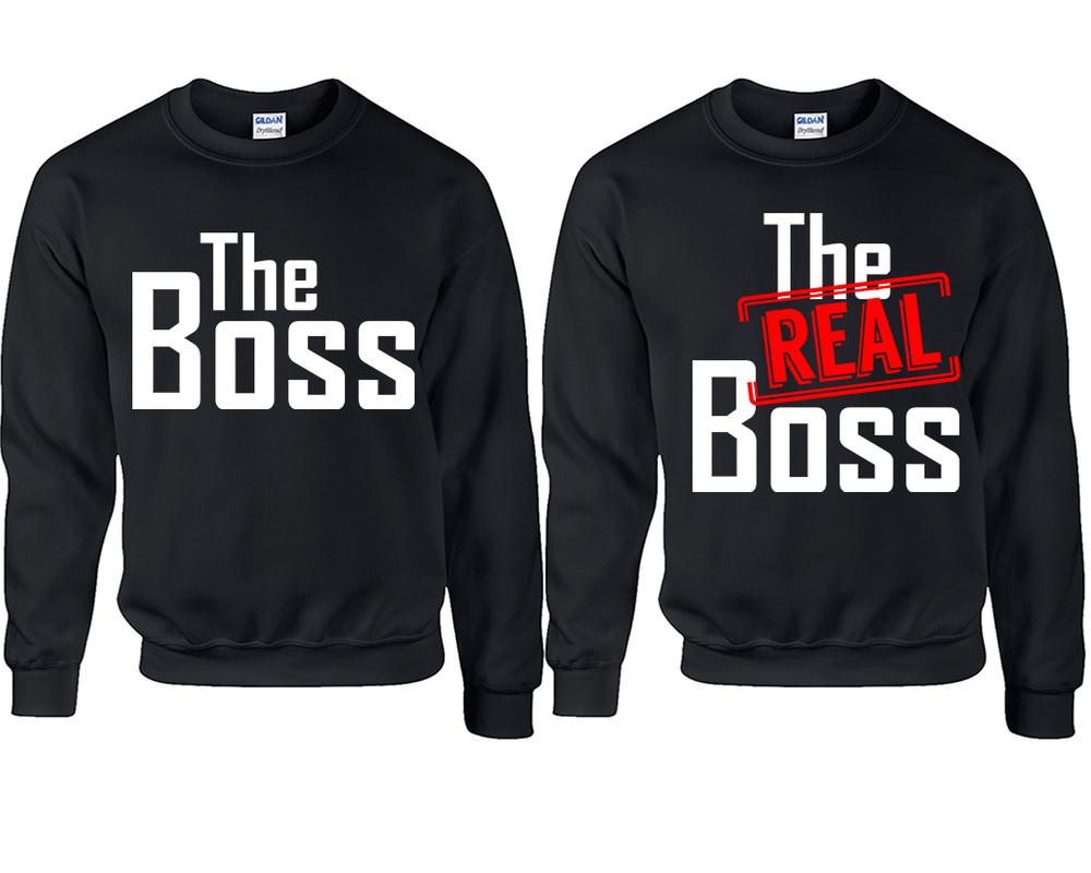 The Boss The Real Boss couple sweatshirts. Black sweaters for men, sweaters for women. Sweat shirt. Matching sweatshirts for couples