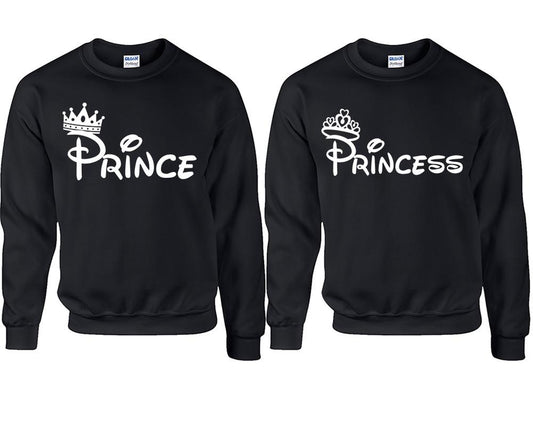 Prince Princess couple sweatshirts. Black sweaters for men, sweaters for women. Sweat shirt. Matching sweatshirts for couples