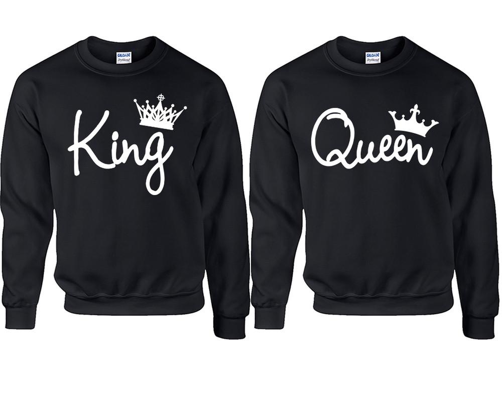 King Queen couple sweatshirts. Black sweaters for men, sweaters for women. Sweat shirt. Matching sweatshirts for couples