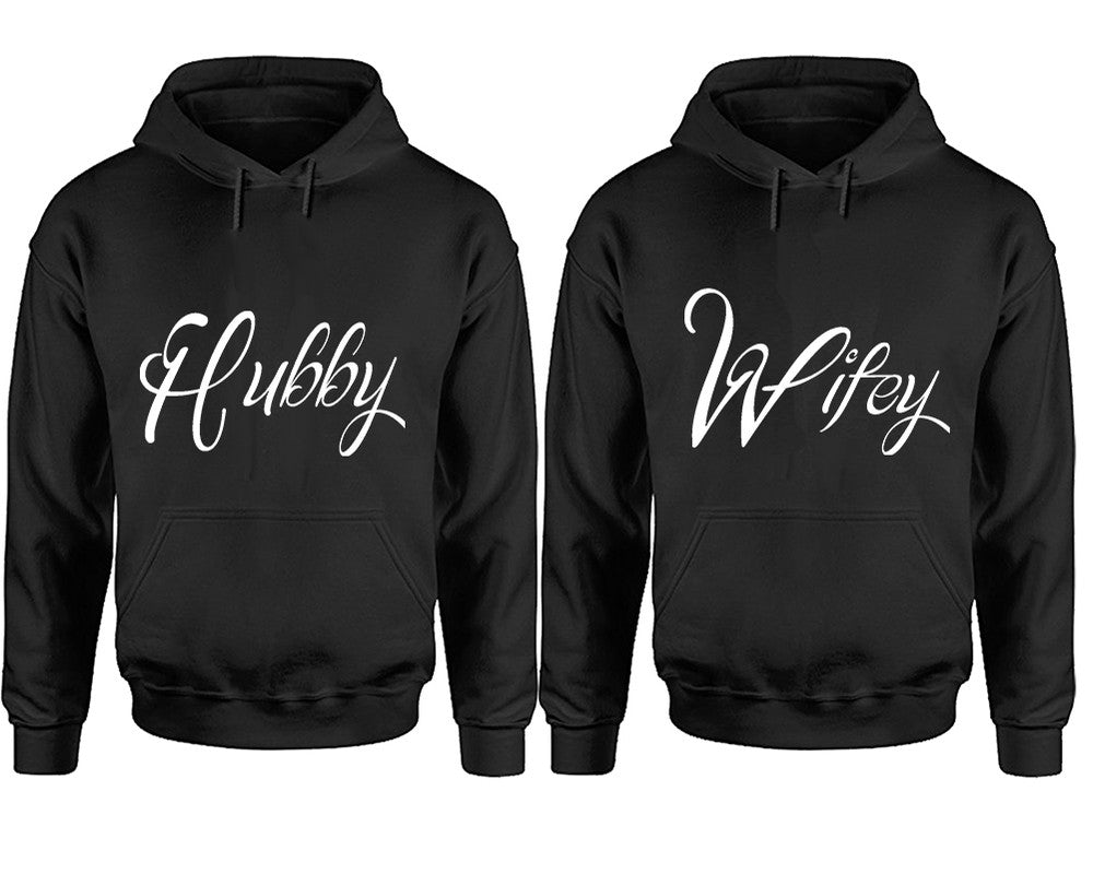 Hubby and Wifey hoodies, Matching couple hoodies, Black pullover hoodies