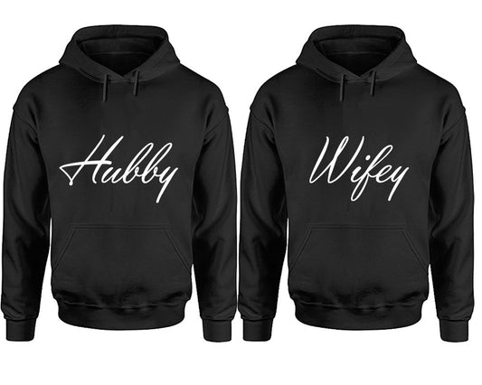 Hubby and Wifey hoodies, Matching couple hoodies, Black pullover hoodies