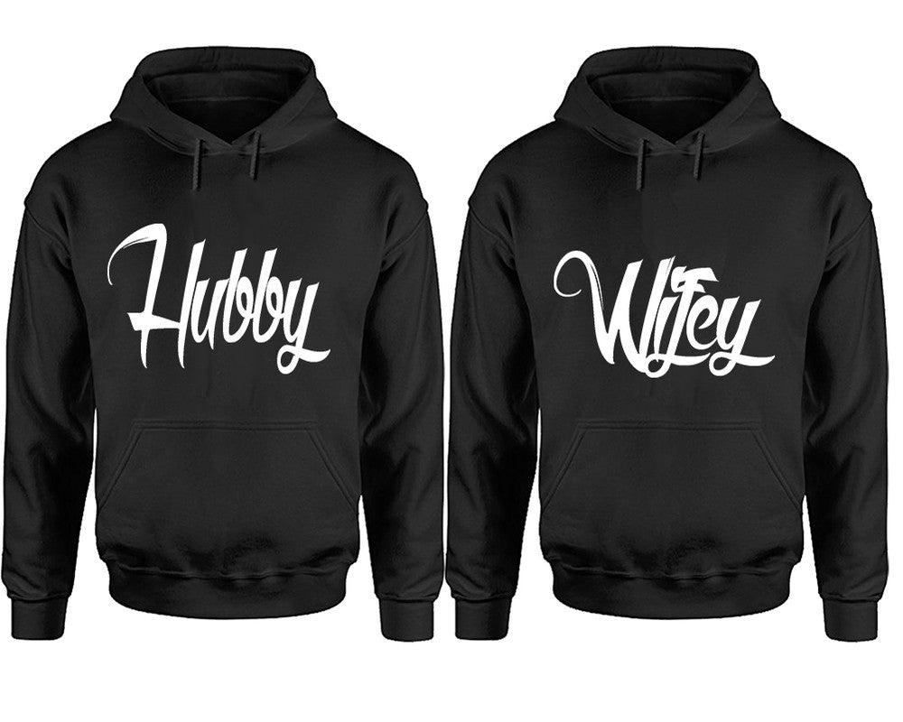 Hubby and Wifey hoodies, Matching couple hoodies, Black pullover hoodies