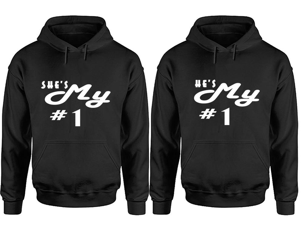 She's My Number 1 and He's My Number 1 hoodies, Matching couple hoodies, Black pullover hoodies