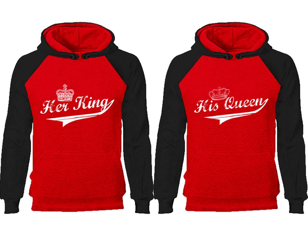 Her King His Queen couple hoodies, raglan hoodie. Black Red hoodie mens, Black Red red hoodie womens. 