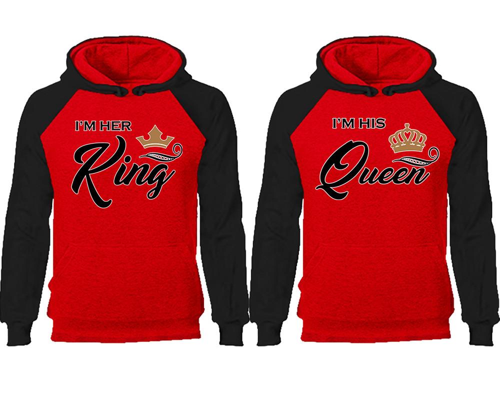 King Queen couple hoodies, raglan hoodie. Black Red hoodie mens, Black Red red hoodie womens. 