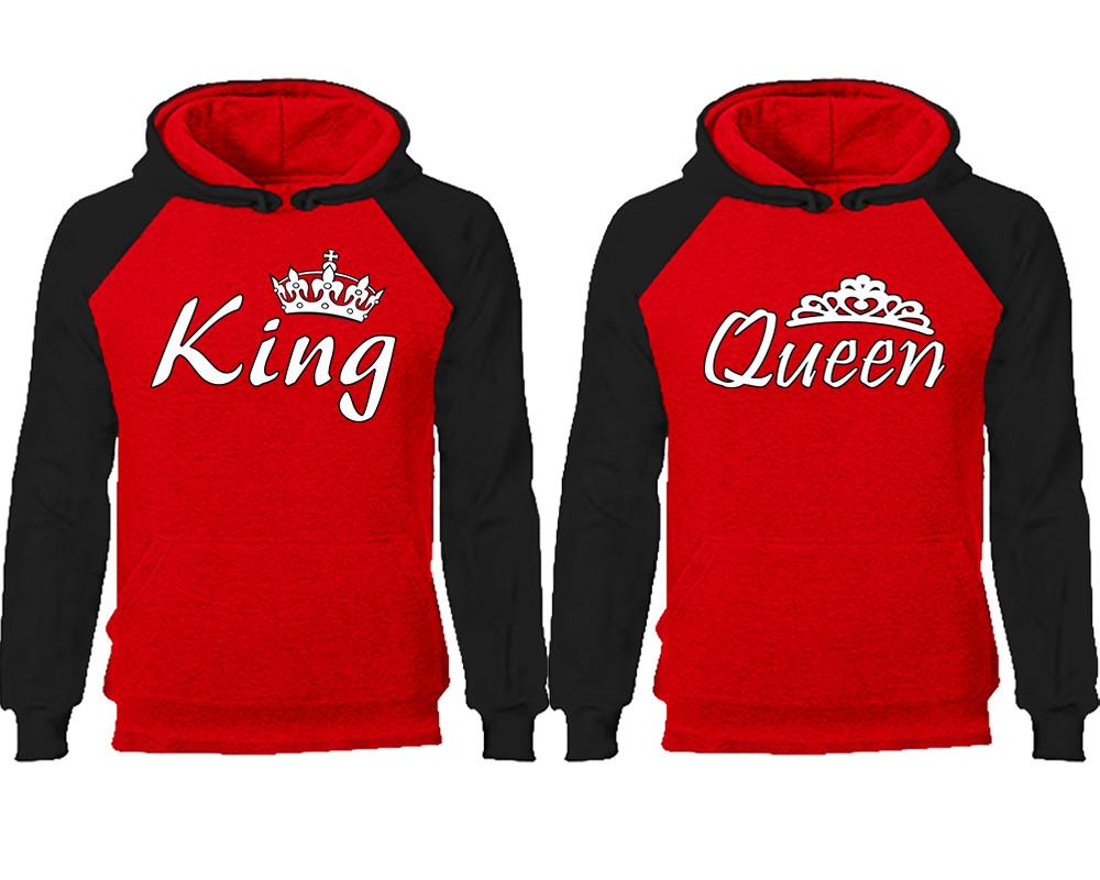 King Queen couple hoodies, raglan hoodie. Black Red hoodie mens, Black Red red hoodie womens. 