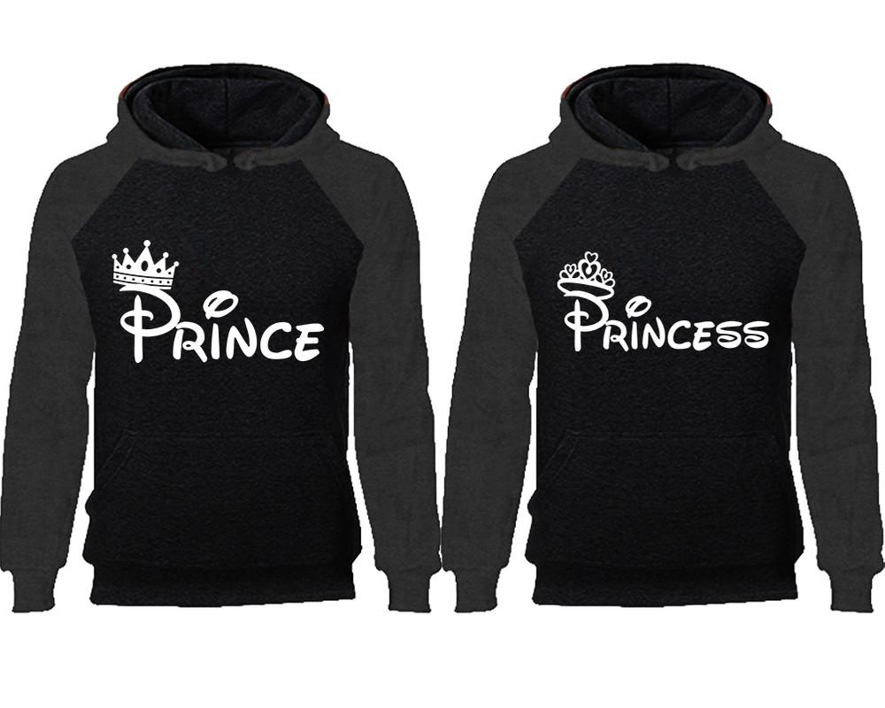 Prince Princess couple hoodies, raglan hoodie. Charcoal Black hoodie mens, Charcoal Black red hoodie womens. 