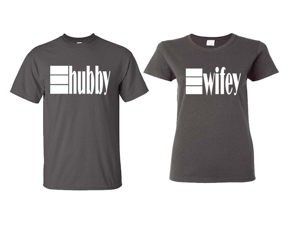 Hubby and Wifey matching couple shirts.Couple shirts, Charcoal t shirts for men, t shirts for women. Couple matching shirts.