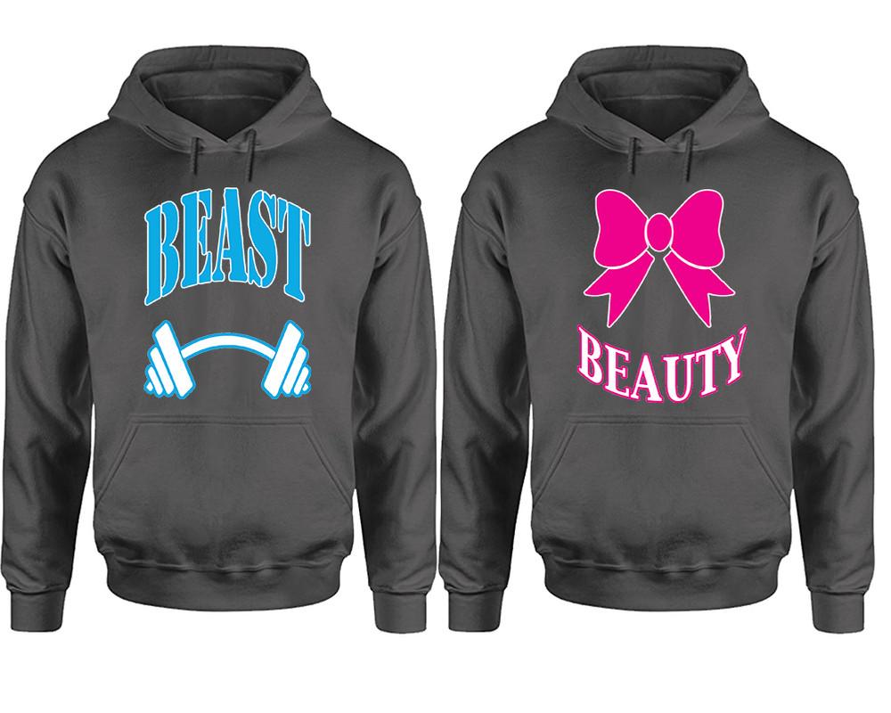 Beast Beauty hoodie, Matching couple hoodies, Charcoal pullover hoodies. Couple jogger pants and hoodies set.