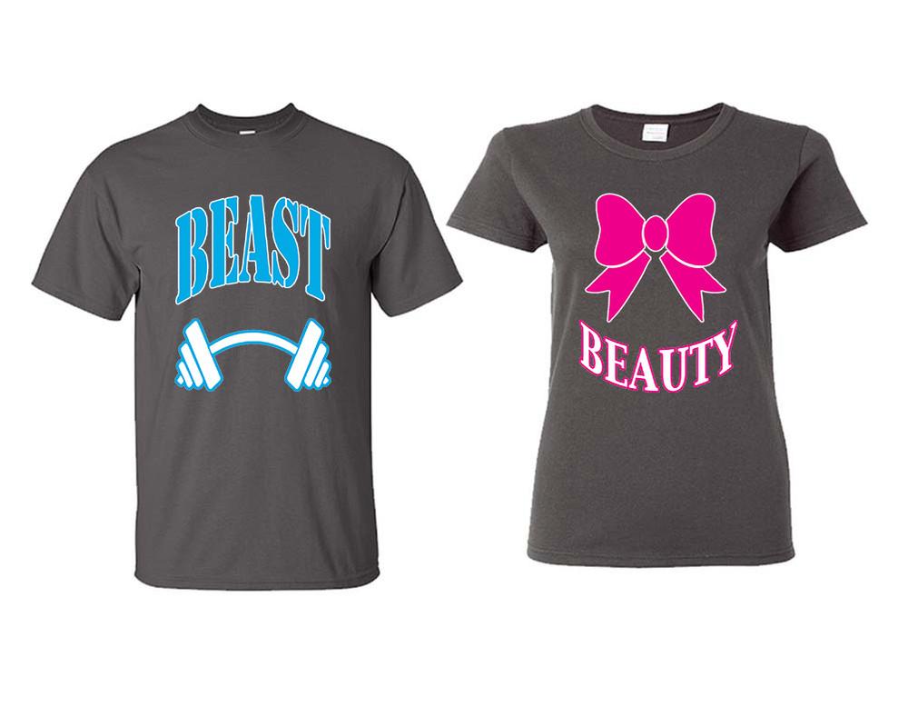 Beast Beauty matching couple shirts.Couple shirts, Charcoal t shirts for men, t shirts for women. Couple matching shirts.