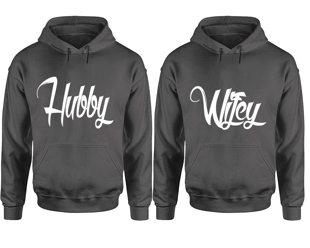 Hubby and Wifey hoodies, Matching couple hoodies, Charcoal pullover hoodies