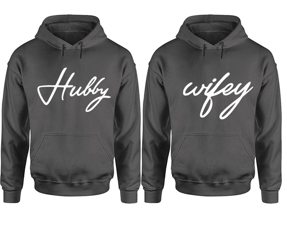 Hubby Wifey hoodie, Matching couple hoodies, Charcoal pullover hoodies. Couple jogger pants and hoodies set.