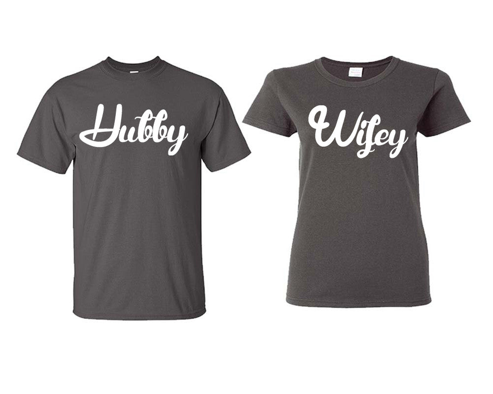 Hubby and Wifey matching couple shirts.Couple shirts, Charcoal t shirts for men, t shirts for women. Couple matching shirts.