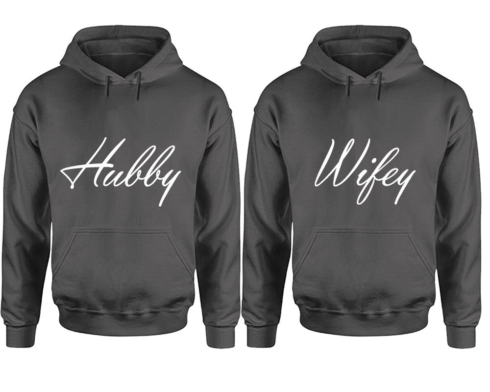 Hubby and Wifey hoodies, Matching couple hoodies, Charcoal pullover hoodies