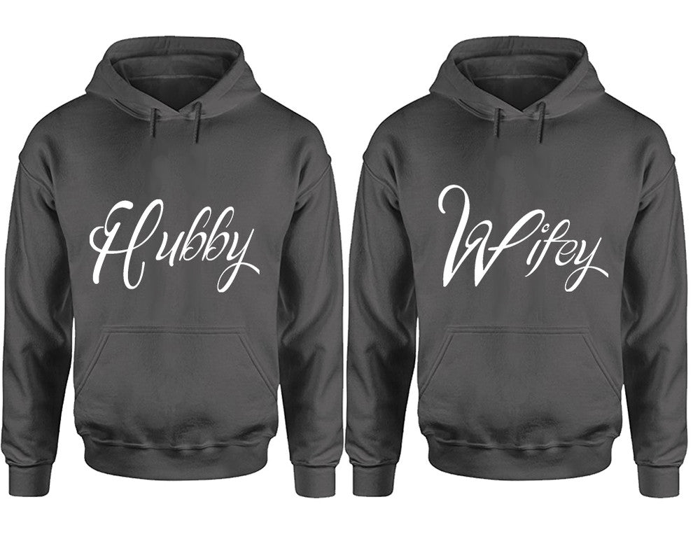 Hubby and Wifey hoodies, Matching couple hoodies, Charcoal pullover hoodies