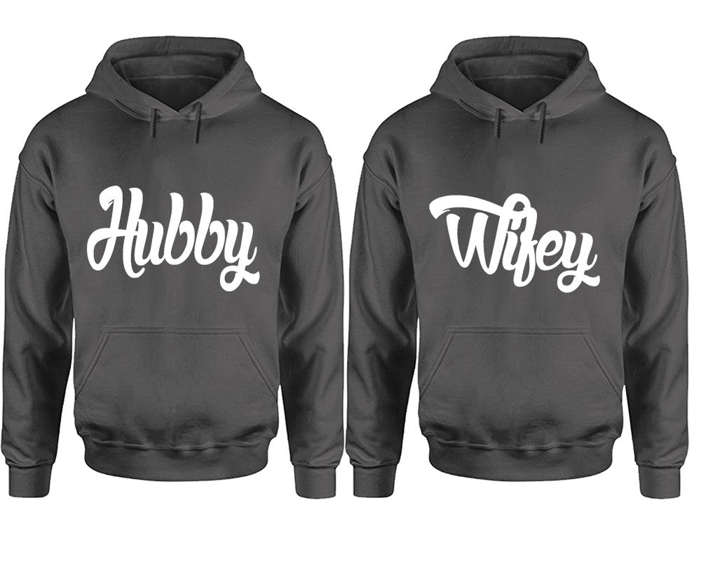 Hubby and Wifey hoodies, Matching couple hoodies, Charcoal pullover hoodies
