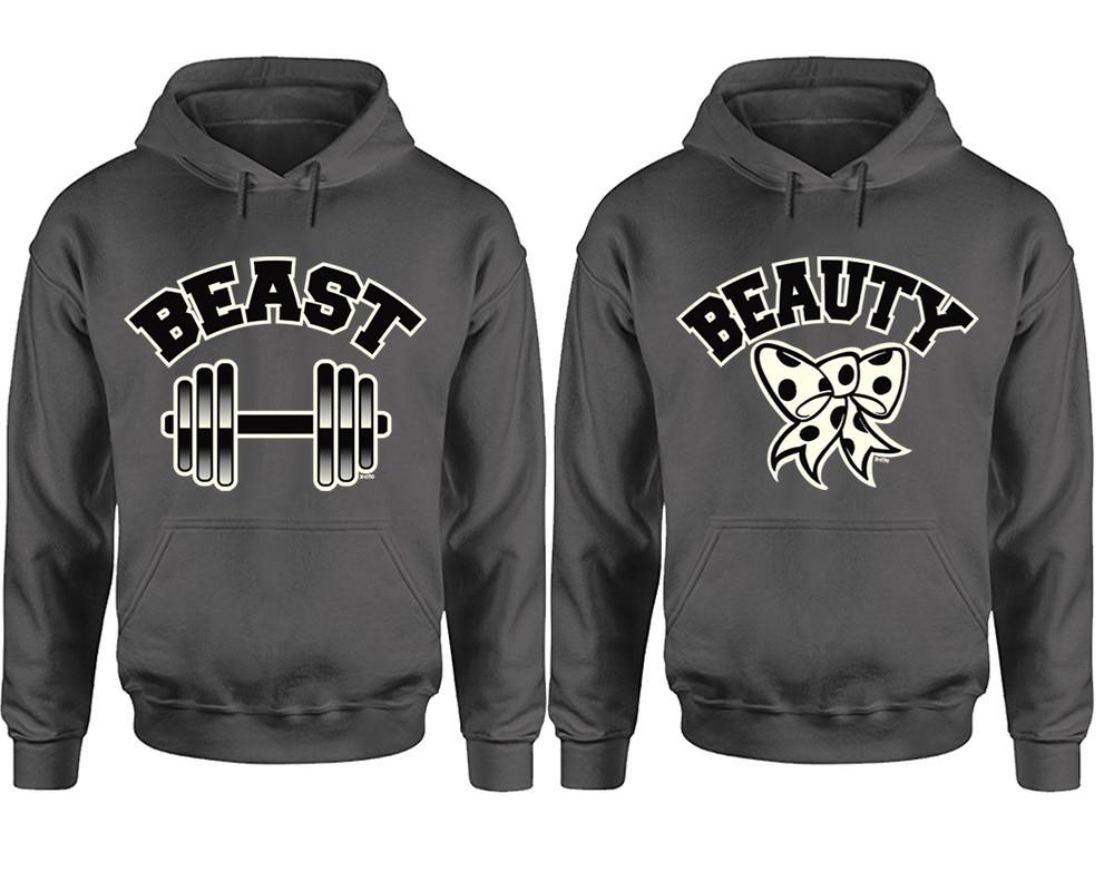 Beast Beauty hoodie, Matching couple hoodies, Charcoal pullover hoodies. Couple jogger pants and hoodies set.