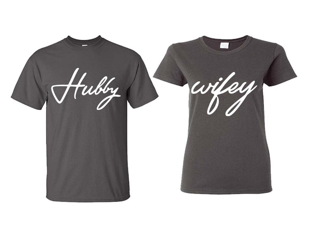 Hubby Wifey matching couple shirts.Couple shirts, Charcoal t shirts for men, t shirts for women. Couple matching shirts.