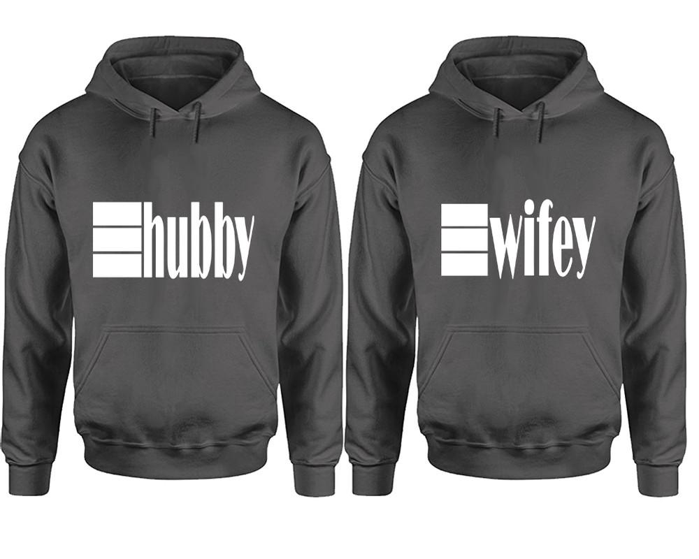Hubby and Wifey hoodies, Matching couple hoodies, Charcoal pullover hoodies