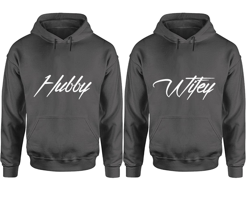 Hubby and Wifey hoodies, Matching couple hoodies, Charcoal pullover hoodies