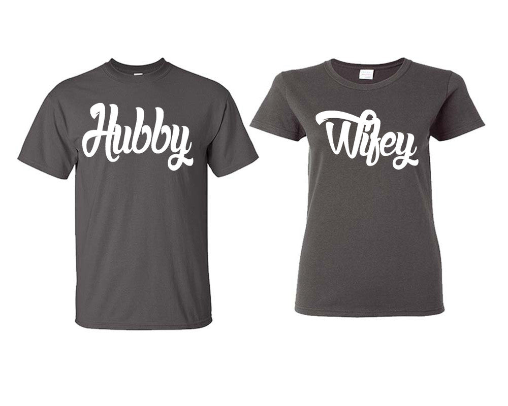 Hubby and Wifey matching couple shirts.Couple shirts, Charcoal t shirts for men, t shirts for women. Couple matching shirts.