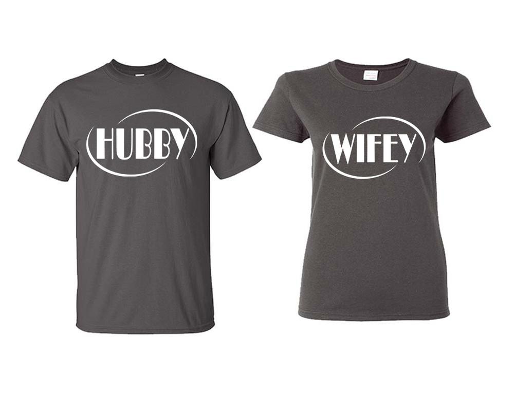 Hubby and Wifey matching couple shirts.Couple shirts, Charcoal t shirts for men, t shirts for women. Couple matching shirts.