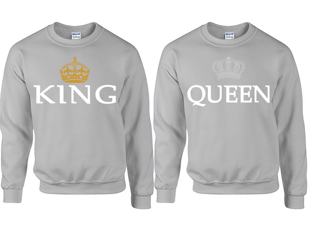 King Queen couple sweatshirts. Sports Grey sweaters for men, sweaters for women. Sweat shirt. Matching sweatshirts for couples