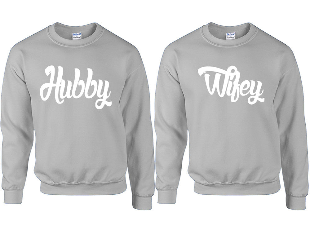 Hubby and Wifey couple sweatshirts. Sports Grey sweaters for men, sweaters for women. Sweat shirt. Matching sweatshirts for couples