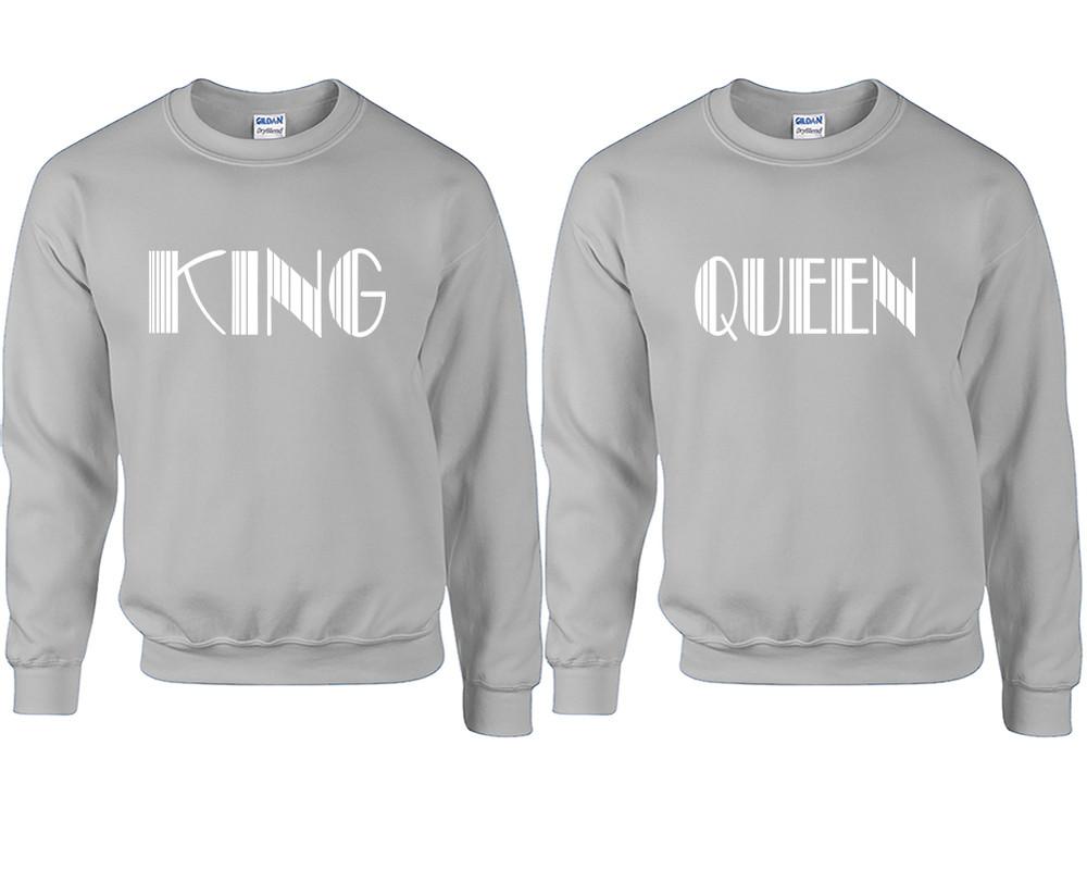 King and Queen couple sweatshirts. Sports Grey sweaters for men, sweaters for women. Sweat shirt. Matching sweatshirts for couples