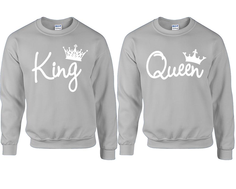 King Queen couple sweatshirts. Sports Grey sweaters for men, sweaters for women. Sweat shirt. Matching sweatshirts for couples