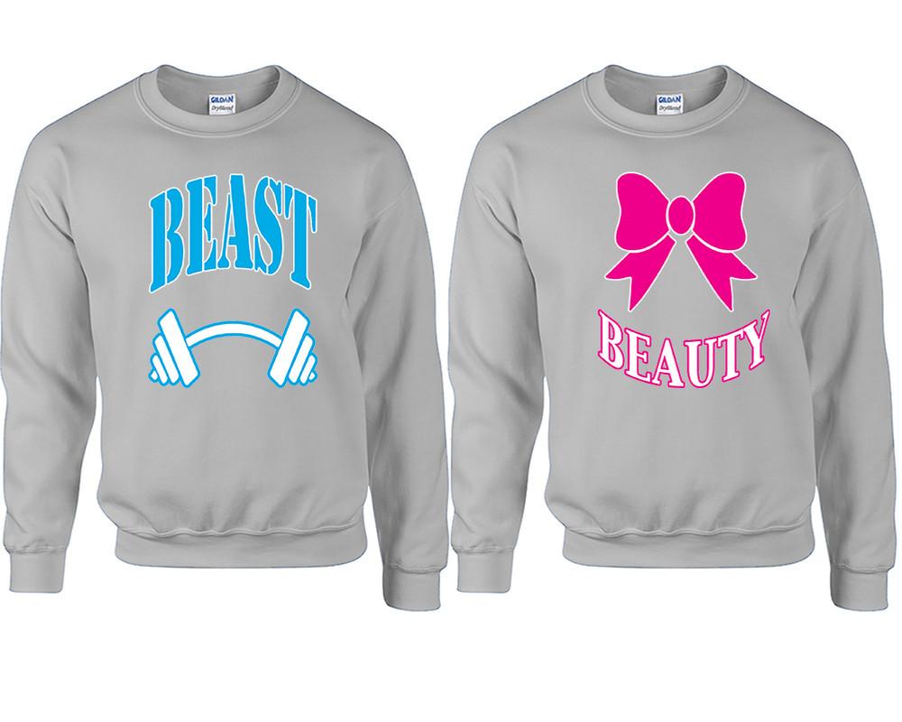 Beast Beauty couple sweatshirts. Sports Grey sweaters for men, sweaters for women. Sweat shirt. Matching sweatshirts for couples