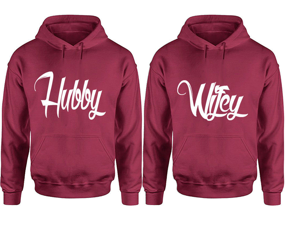 Hubby and Wifey hoodies, Matching couple hoodies, Maroon pullover hoodies