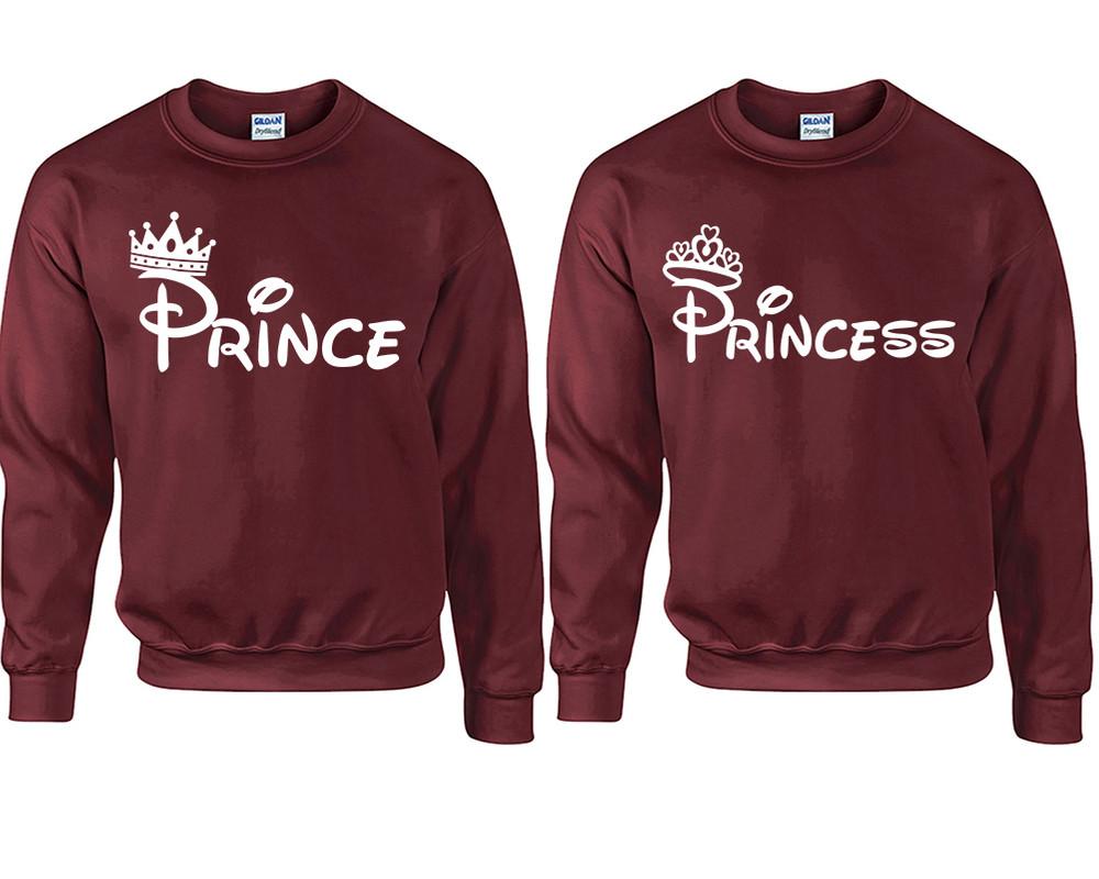 Prince Princess couple sweatshirts. Maroon sweaters for men, sweaters for women. Sweat shirt. Matching sweatshirts for couples